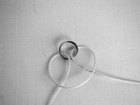 Three steps to connecting a bridle ring: (1) pass through the ring, (2) loop over, (3) tighten.