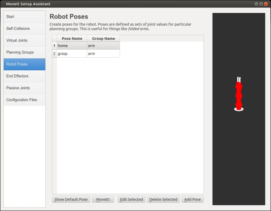 Generating a MoveIt! package with the setup assistant