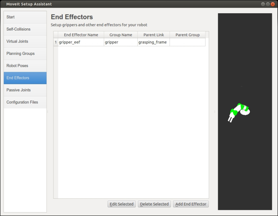 Generating a MoveIt! package with the setup assistant