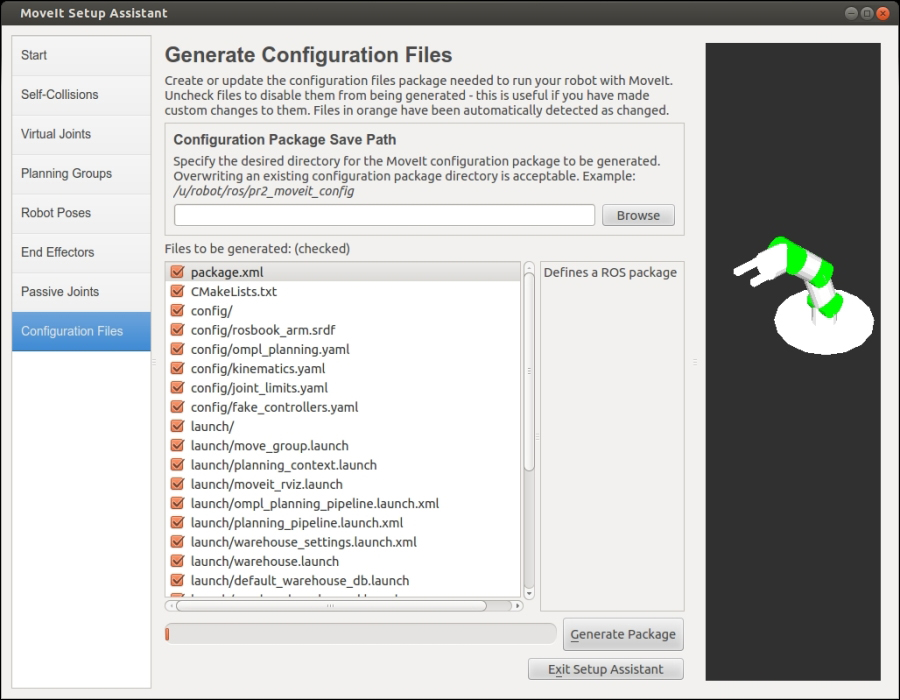 Generating a MoveIt! package with the setup assistant