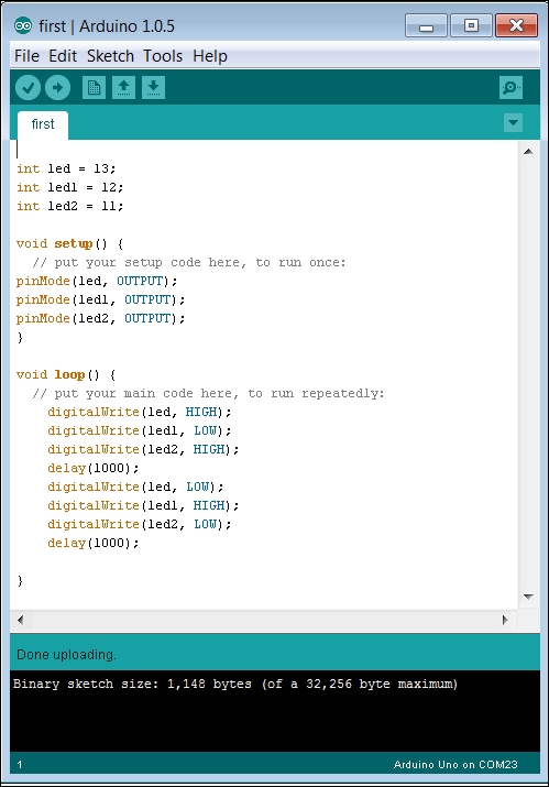 The Arduino IDE and LED code