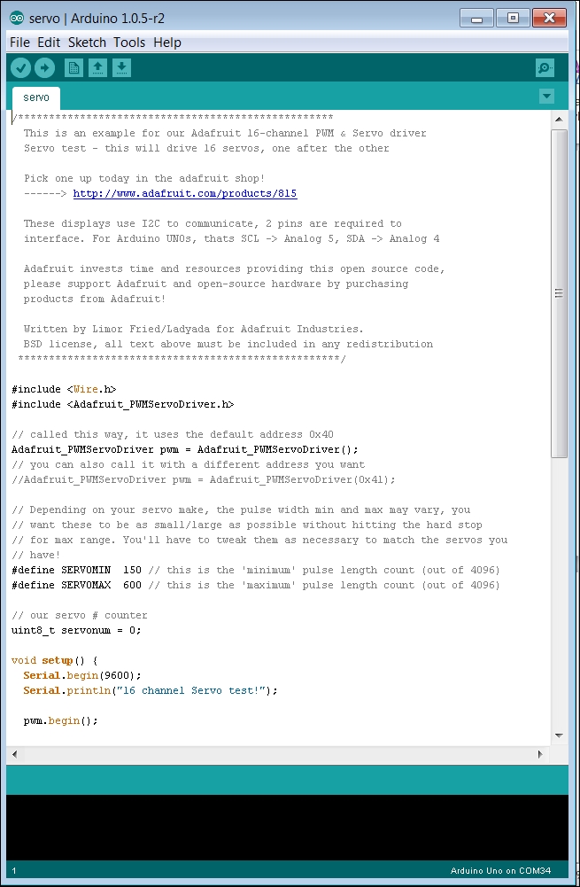 Controlling the servo motor shield with a program