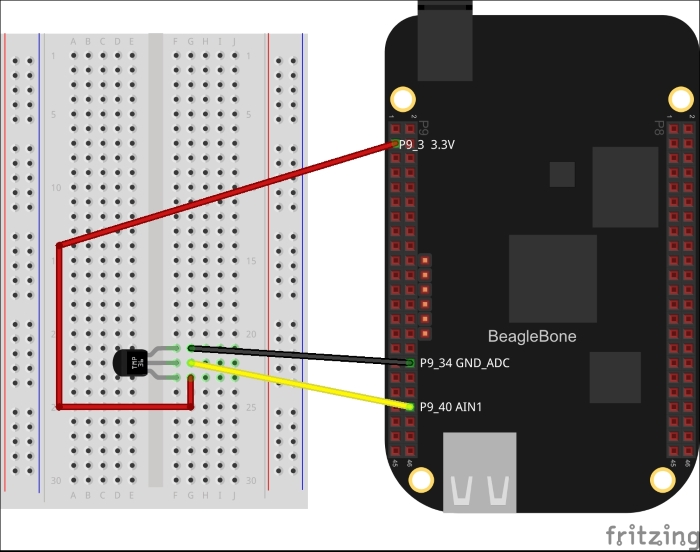 TMP36 temperature sensor circuit setup