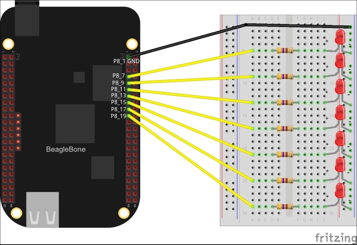 Dancing external LEDs circuit setup