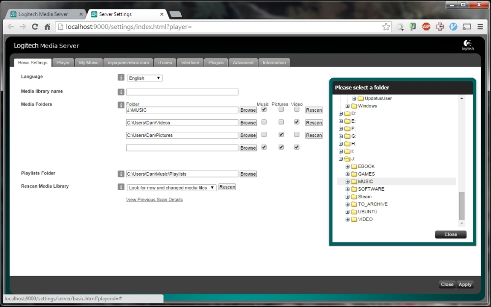 Setting up Logitech Media Server