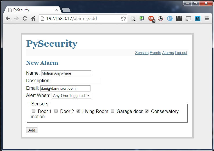 Configuring sensors and alarms