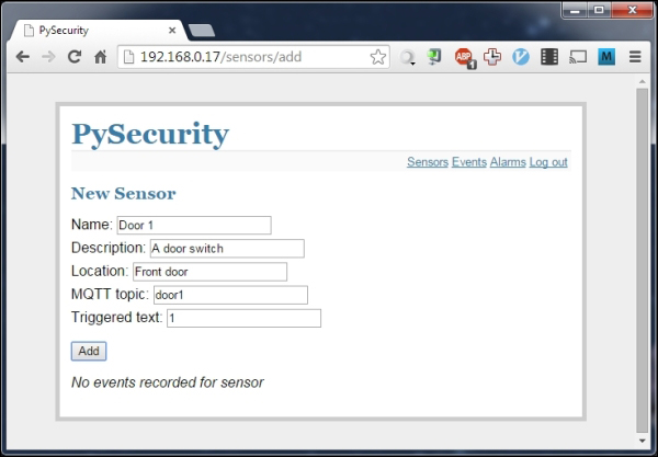 Configuring sensors and alarms