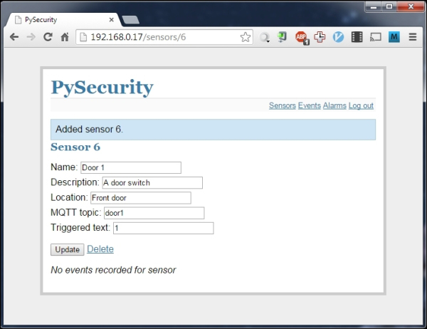 Configuring sensors and alarms