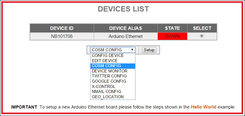 Configuring the NearBus connected device for Xively