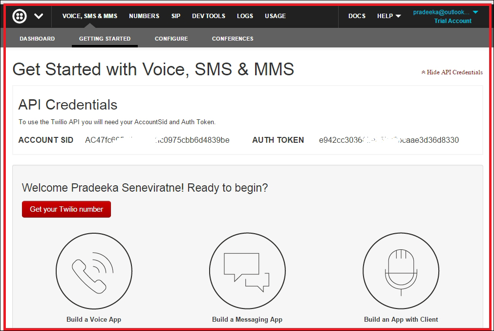 Finding Twilio LIVE API credentials