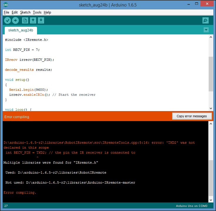 Capturing IR commands in hexadecimal