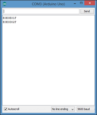 Capturing IR commands in hexadecimal