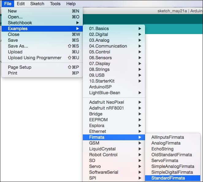 Connecting your Microcontroller and installing Firmata