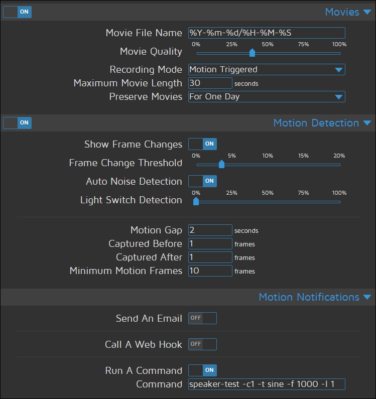 Creating a motion detection configuration