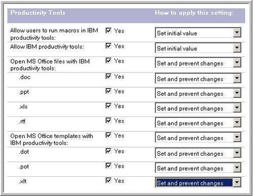 Productivity tools settings document