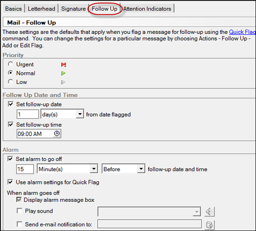 Setting Follow Up Preferences for the Quick Flag option