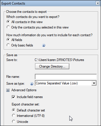 Exporting contacts