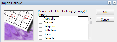 Importing Holidays feature