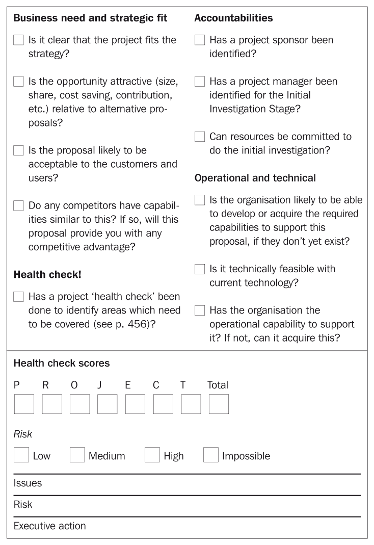 CHECKLIST FOR STARTING THE INITIAL INVESTIGATION STAGE