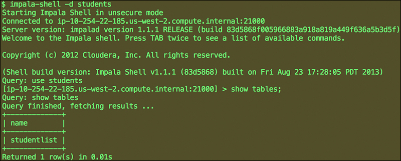 Impala-shell command-line options with brief explanations