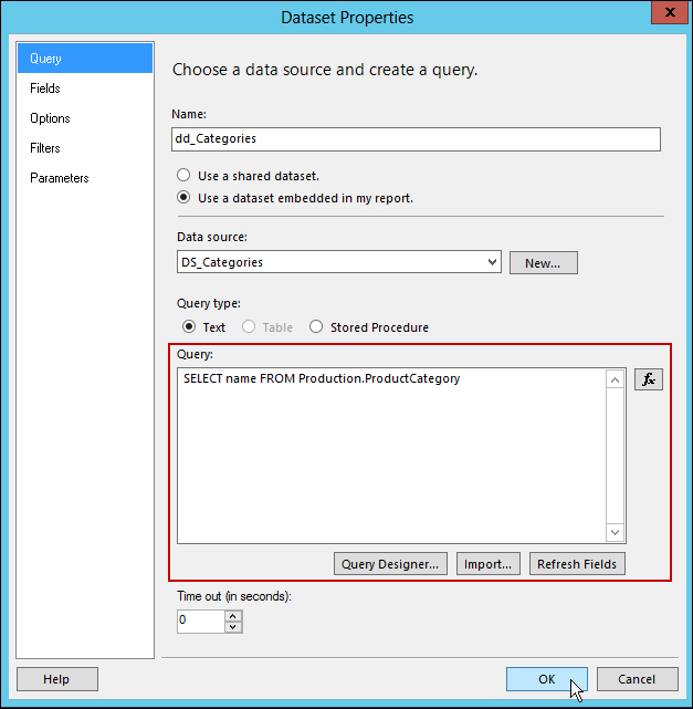 Populating a drop-down parameter with a dataset