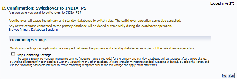 Time for action – switchover with a physical standby using EM Cloud Control