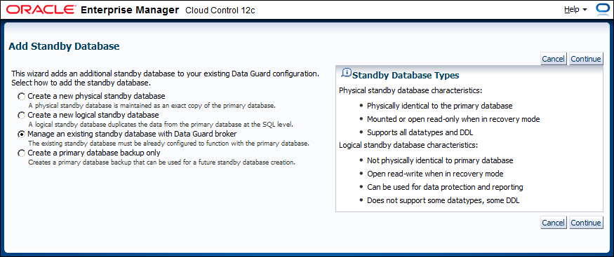 Time for action – adding the Data Guard configuration into Cloud Control