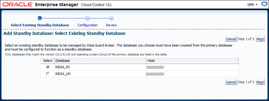 Time for action – adding the Data Guard configuration into Cloud Control