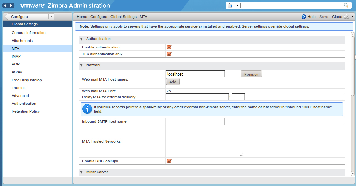 Global MTA settings