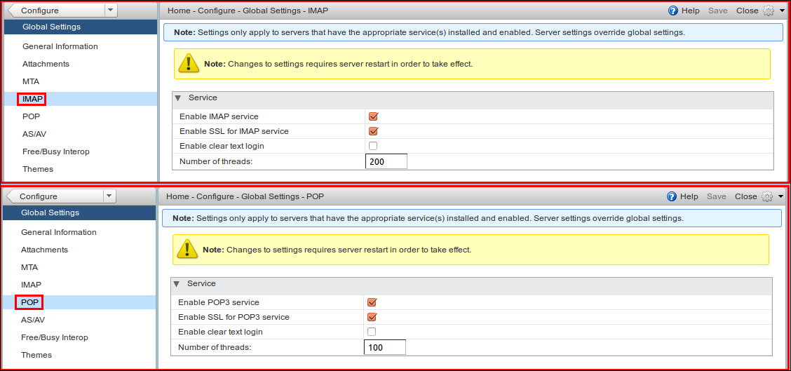 Global IMAP and POP settings