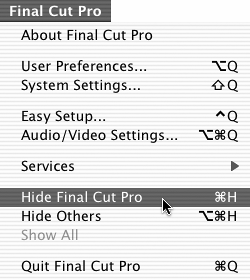 Quitting and Hiding Final Cut Pro