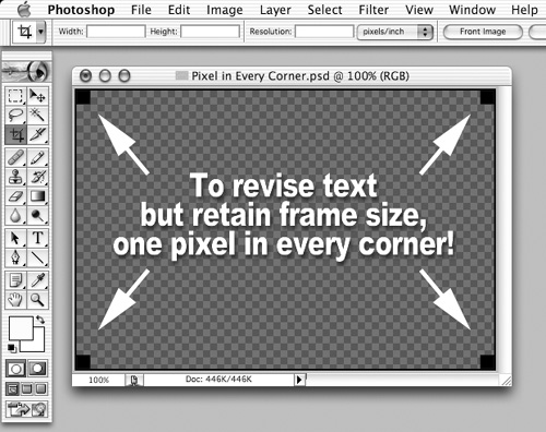 Place a single nontransparent pixel in each corner of each layer of your Photoshop composition. If you revise your Photoshop text later, those corner pixels will maintain a constant frame size, and when you re-import or reconnect your revised Photoshop file, FCE will recalculate your previously applied effects with the correct frame size. Hey—it’s a workaround.