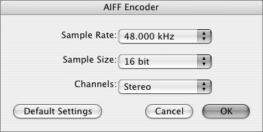 In the AIFF Encoder window, make your settings match these.