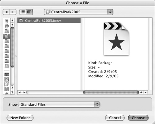 Choose File > Open; then select the iMovie project file you want to open.