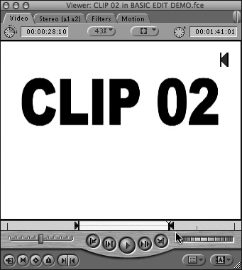 The second source clip, displayed in the Viewer with In and Out points set.