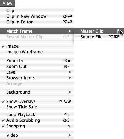 Choose View > Match Frame > Master Clip.