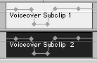 The audio levels from Voiceover Subclip 1 have been copied and pasted into Voiceover Subclip 2.