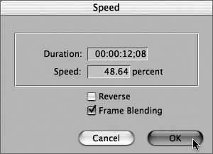 Modify your entire clip’s speed by a percentage or specify a duration; then click OK.