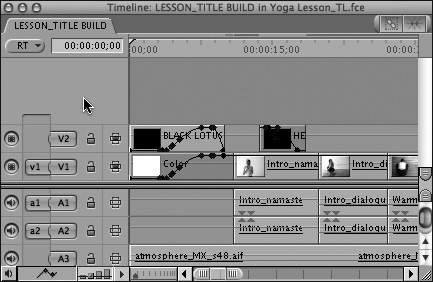 A sequence in the Timeline. Note the open space above the last video track.