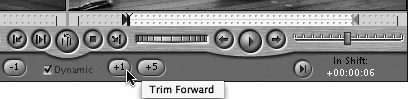 Clicking this Trim Forward button moves the edit point to the right by single-frame increments.