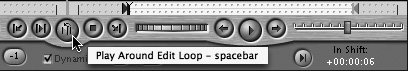 Click the Play Around Edit Loop button to loop the playback of your edit point plus the specified pre-roll and post-roll.