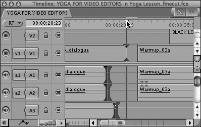 Select the edit points of the shorter clips; position the playhead at the end of the longest clip and then press E.