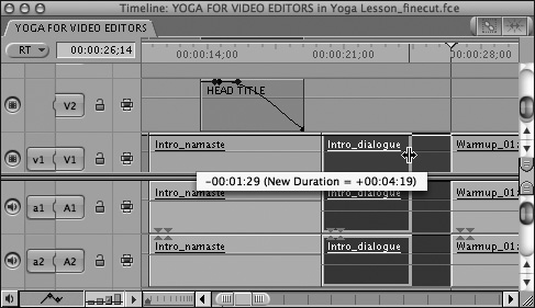 Dragging the edit point of the selected clip in the Timeline resizes the clip.