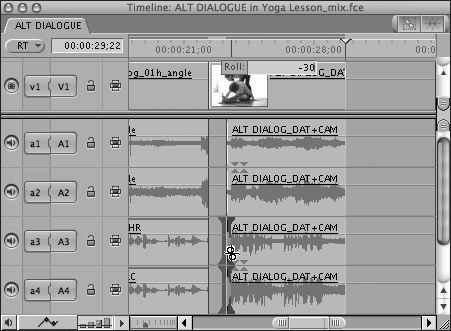 Once the merged clip has been edited into the Timeline, you’re free to trim the individual audio channels.