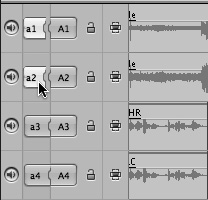 Disconnect the source targeting controls on tracks you want to exclude from a multichannel audio edit.