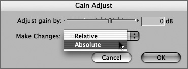 Use the Modify > Levels command to reset all selected clip levels to a specific decibel level in a single operation.