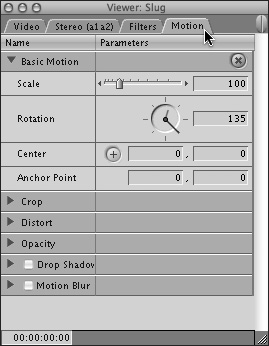 Use the controls on the Viewer’s Motion tab to adjust motion properties.