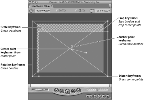 Wireframe mode uses highlighting to indicate the presence of keyframes.