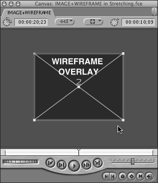 Press W to activate Image+Wireframe mode, and the wireframe overlay appears on the selected clip’s image.
