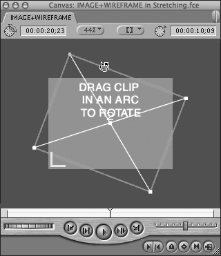 To rotate a clip in Wireframe mode, drag in an arc around the clip’s center point.